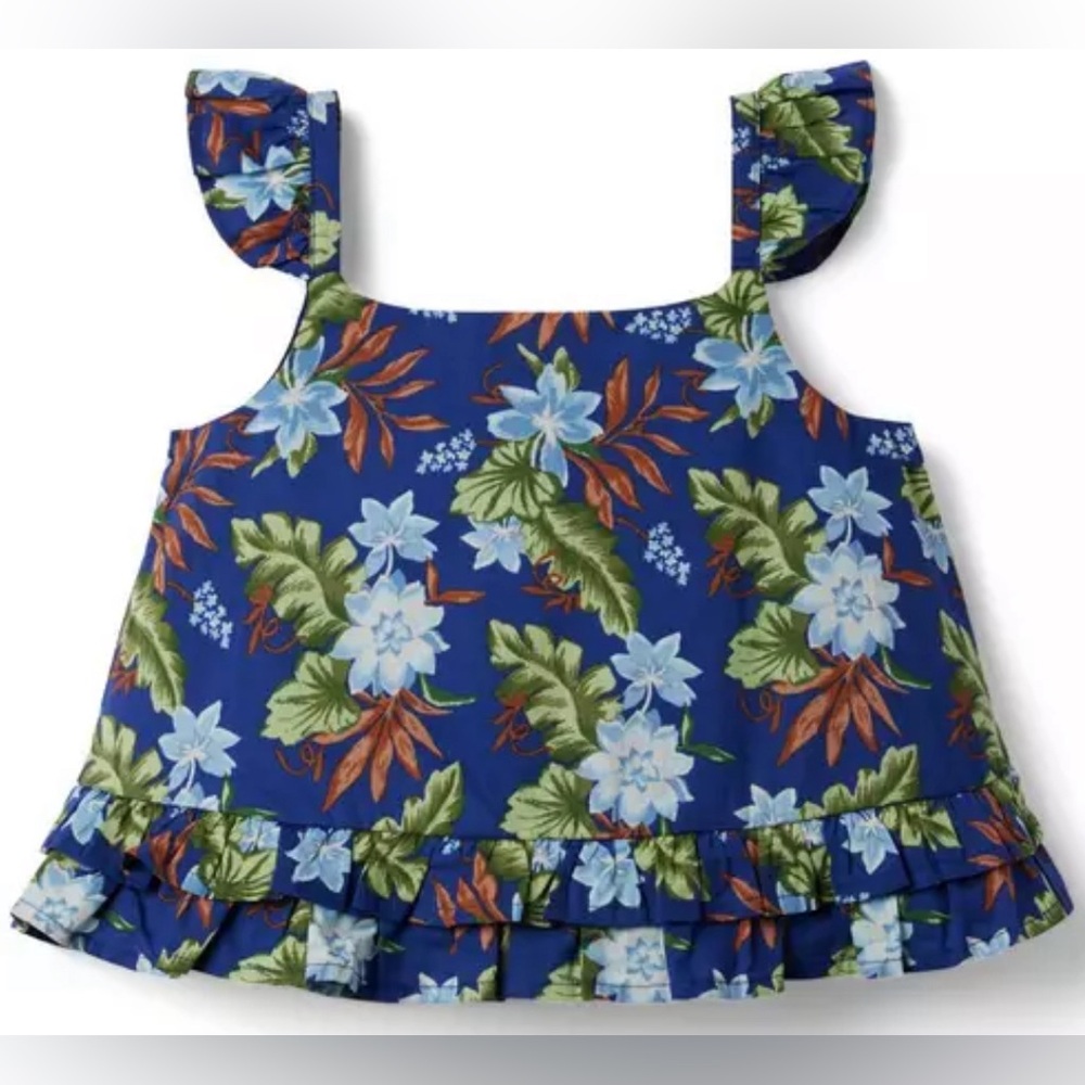 Janie & Jack Baby Girl 18-24mo Tropical Floral Ruffle Strap Cropped Top in Blue